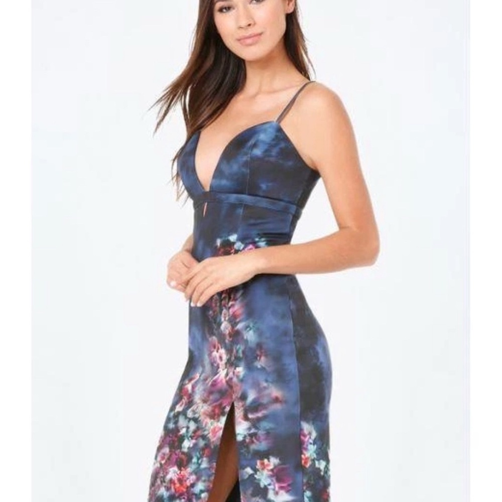 bebe Navy Floral Midi Scuba Dress size medium